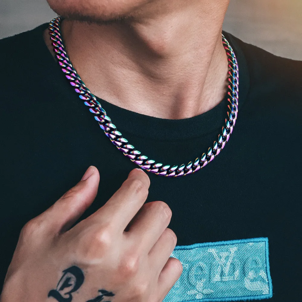 10mm Rainbow Miami Cuban Link Chain For Men's Necklace