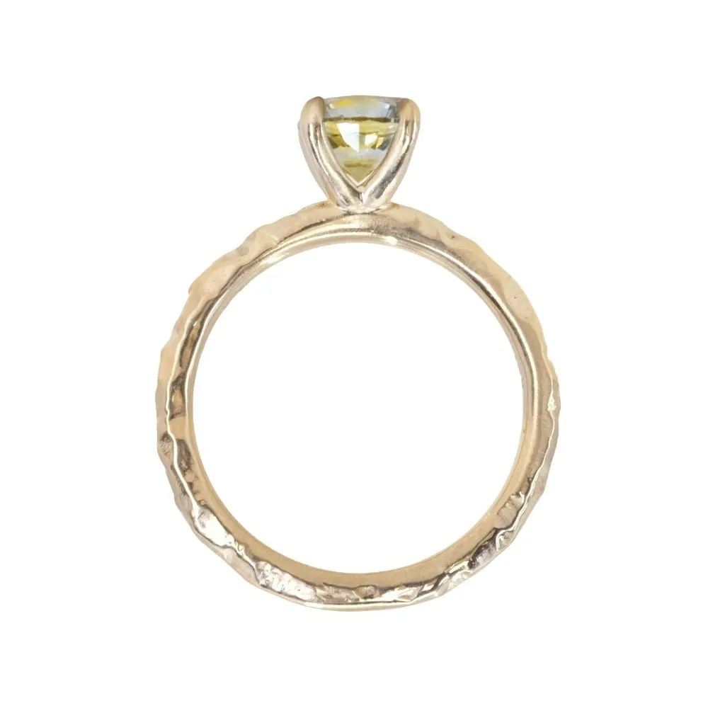 1.14ct Round Bicolor Montana Sapphire Evergreen Carved 4 Prong Solitaire in 14k Yellow Gold