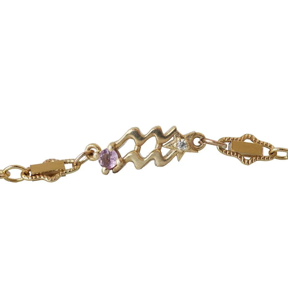 14K Aquarius Horoscope Birthstone Bracelet (Amethyst   Garnet)