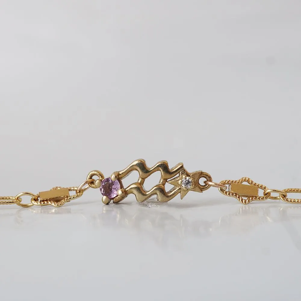 14K Aquarius Horoscope Birthstone Bracelet (Amethyst   Garnet)