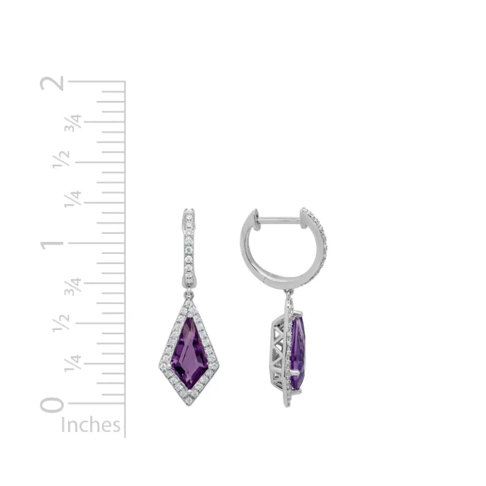 14k Gold Amethyst & Diamond Drop Earrings