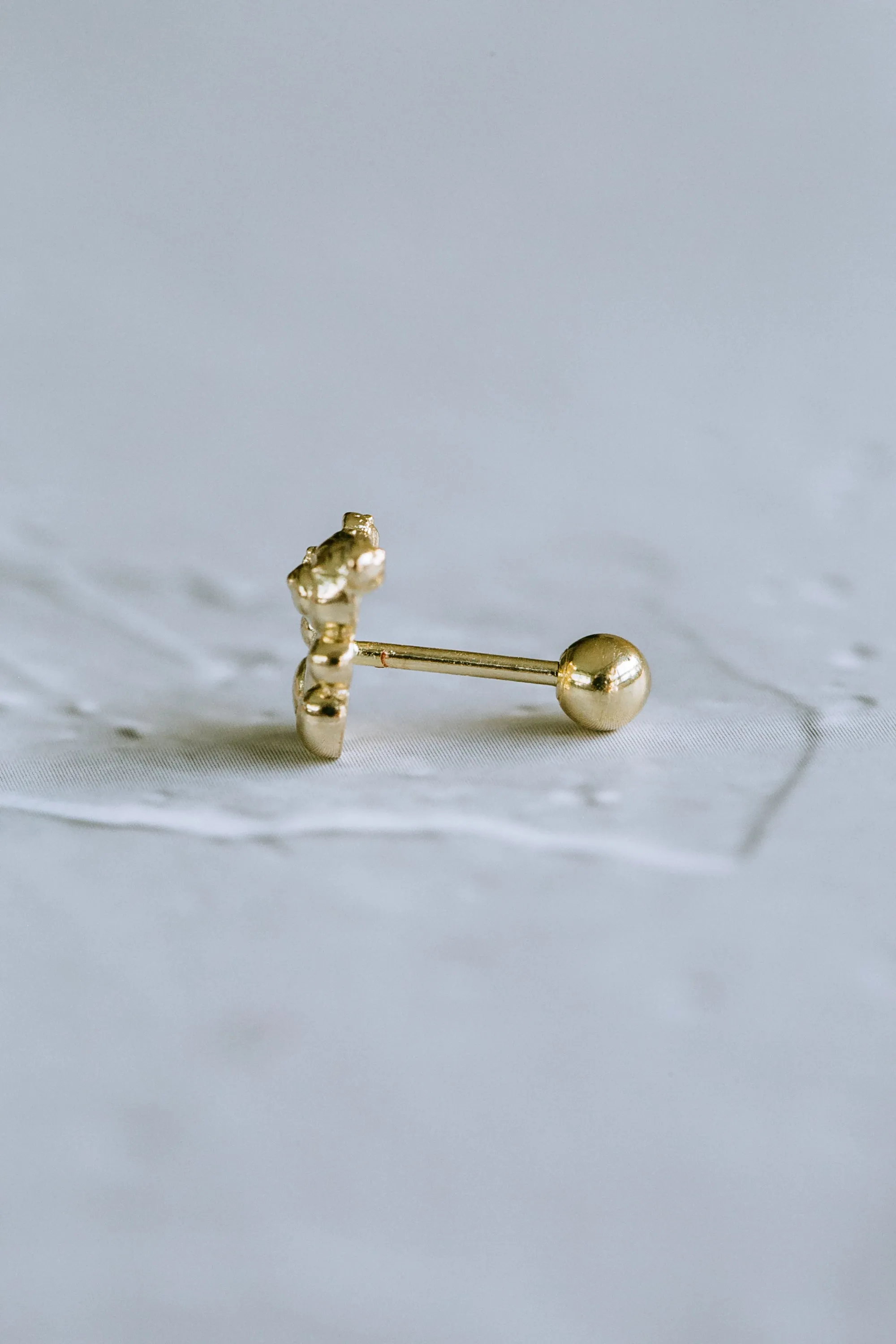 14k Gold Jewelry Minimalist Cute Teddy Bear Barbell Barbells Ears Stud Piercing