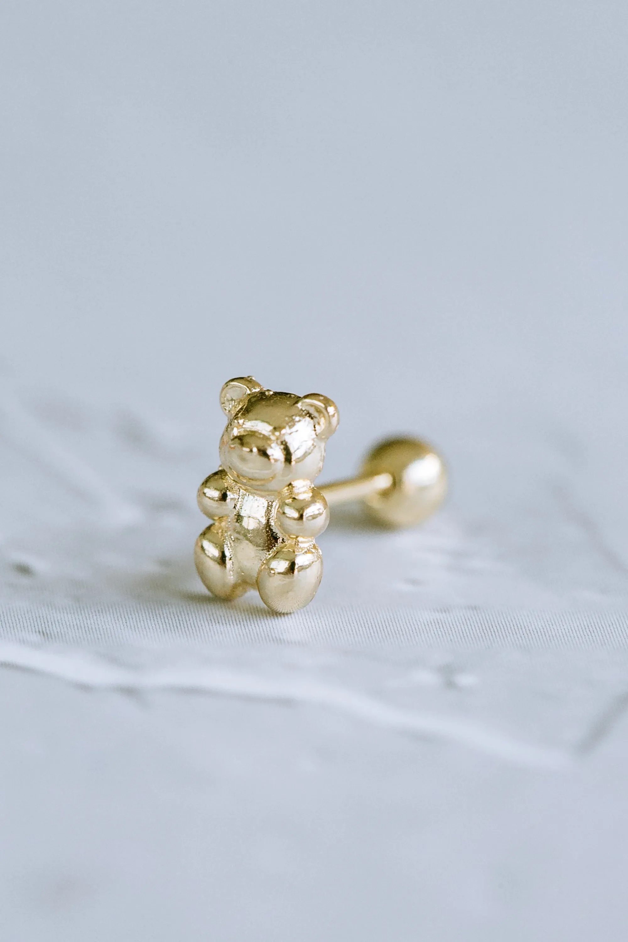 14k Gold Jewelry Minimalist Cute Teddy Bear Barbell Barbells Ears Stud Piercing