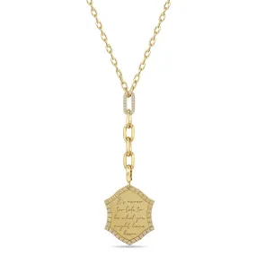 14k It's never too late to be what you might have been Mantra Shield Diamond Lariat Necklace