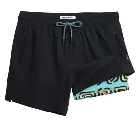 5.5 Inseam 2 in 1 Seersucker Short Liner Black Blue Swim Shorts