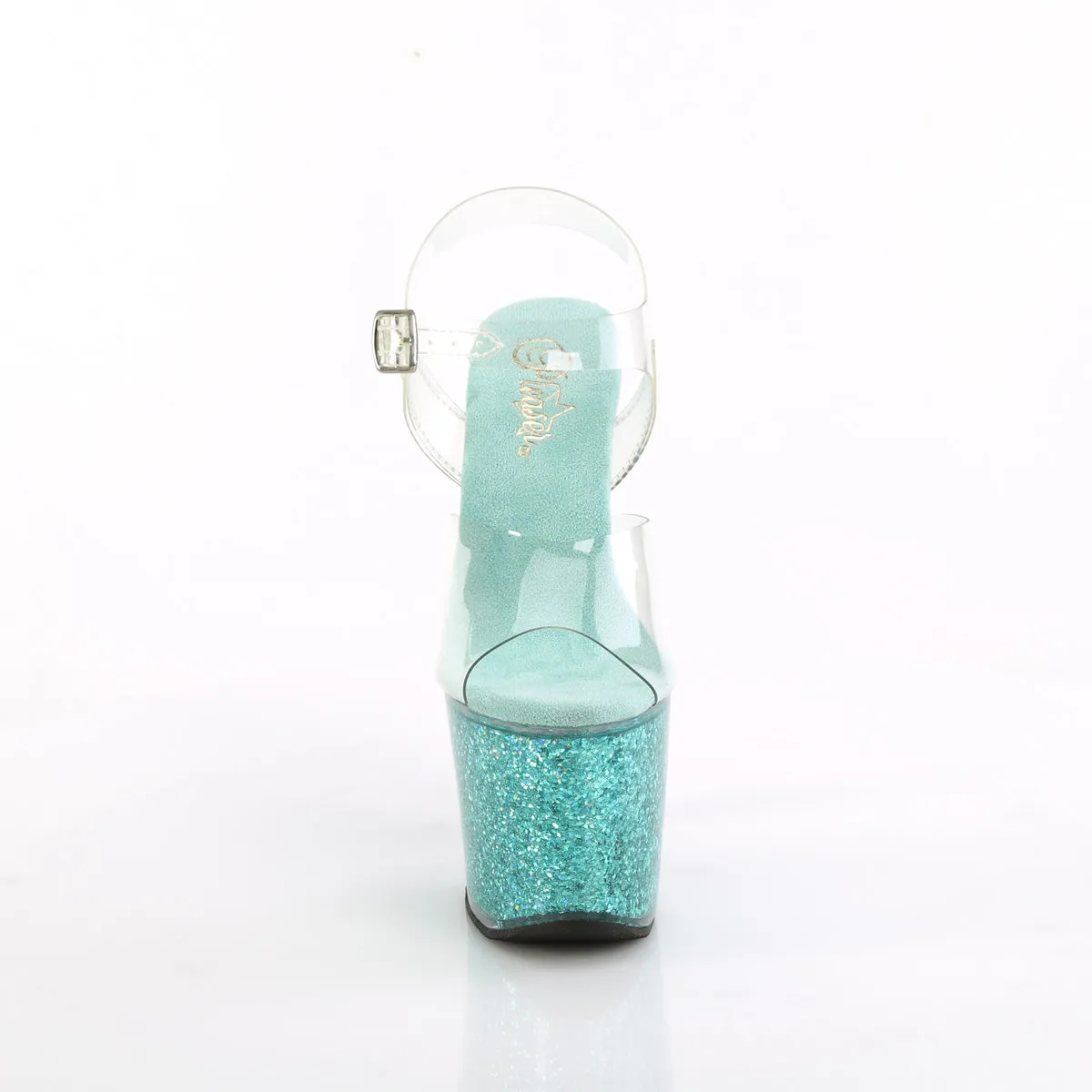 7 Inch Heel LOVESICK-708SG Clear Aqua Glitter