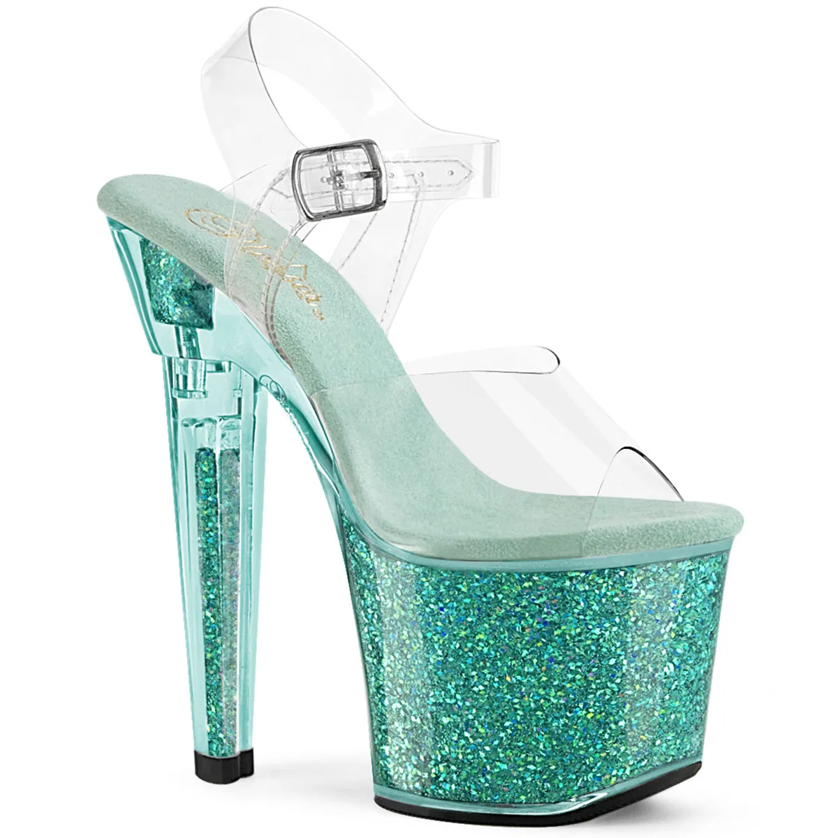 7 Inch Heel LOVESICK-708SG Clear Aqua Glitter