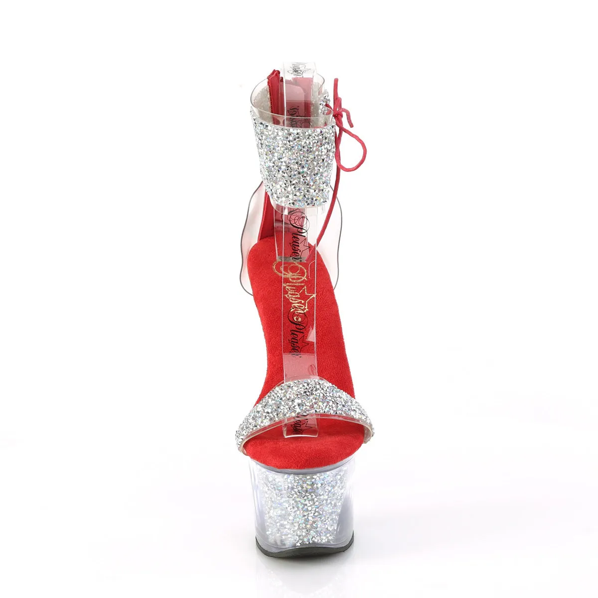 7 Inch Heel SKY-327RSI Red Silver Rhinestone