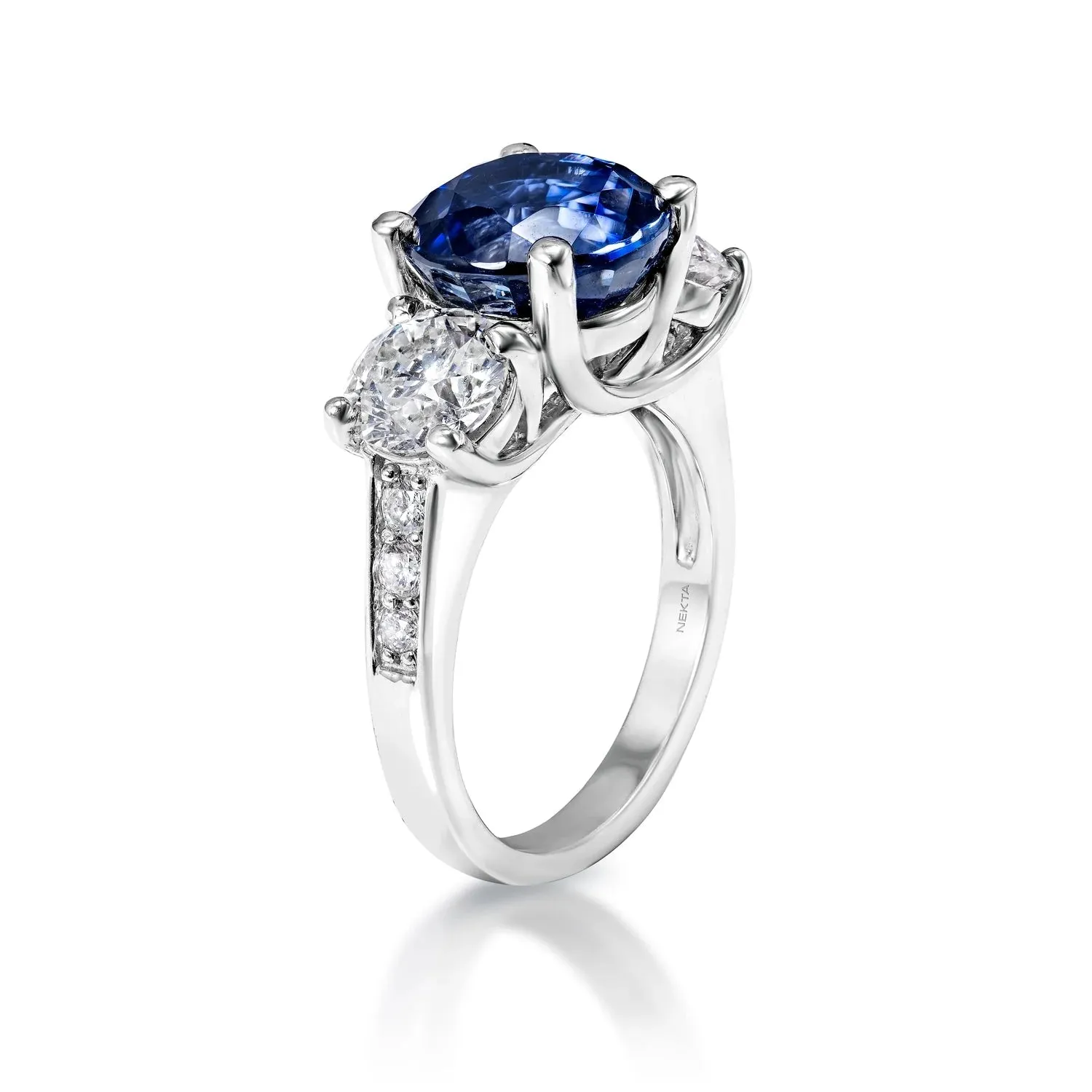 Adaline 8 Carat Round Brilliant Blue Sapphire Ring in 18 Karat White Gold