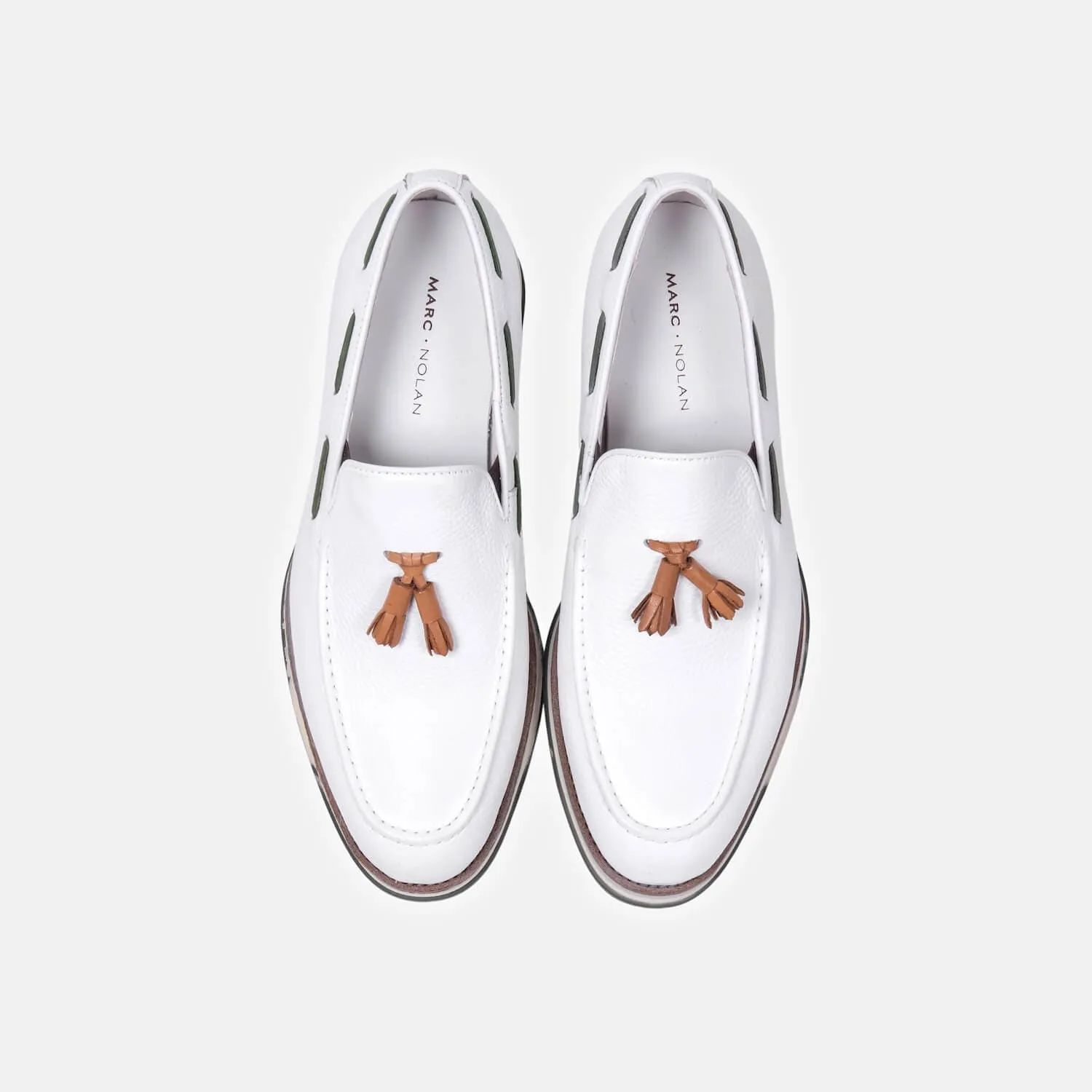 Apollo White Leather Tassel Loafers