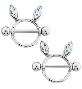 Bunny Ears Clear CZ Nipple Ring Shield