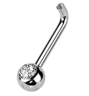 Clear CZ Vertical Clitoral Hood Internally Threaded Titanium Barbell (Barbell   One End Only)