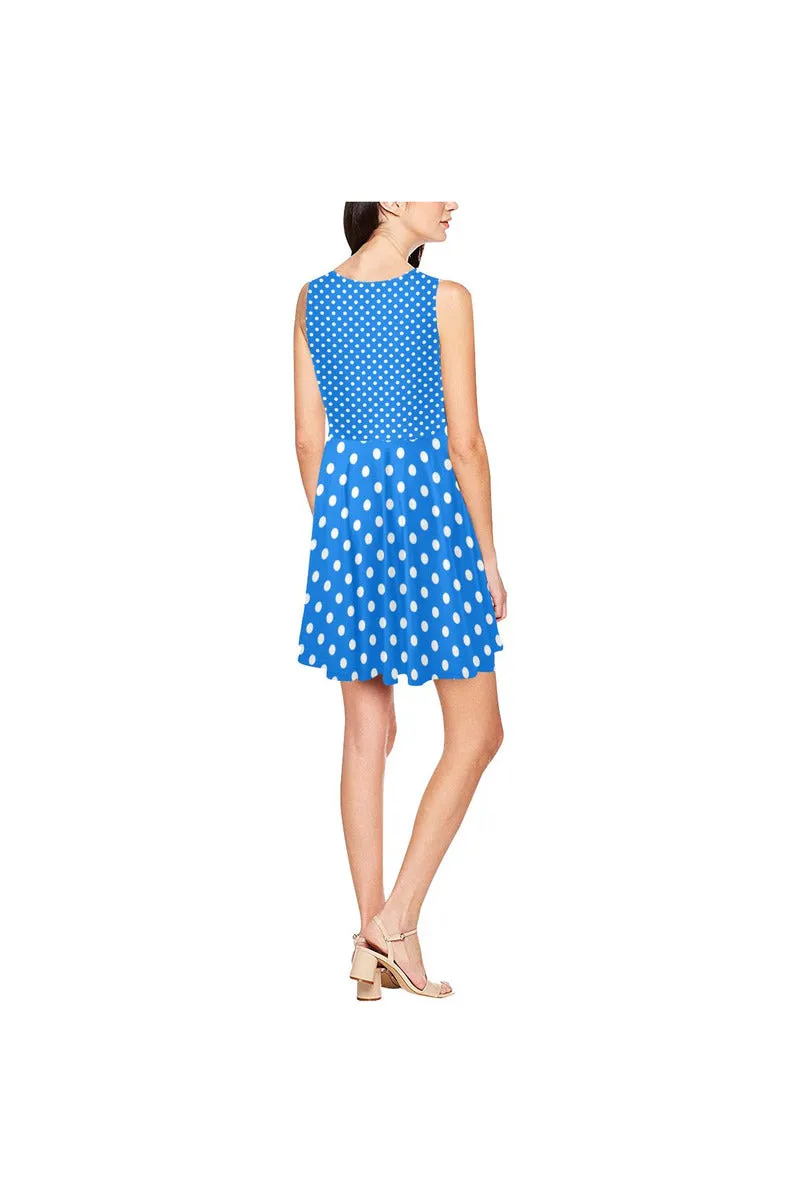 Coral Blue Polka Dot Thea Sleeveless Skater Dress(Model D19)