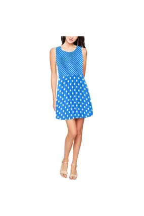 Coral Blue Polka Dot Thea Sleeveless Skater Dress(Model D19)