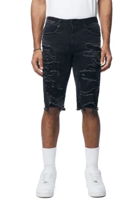 Distressed Rip & Repair Jean Shorts - Black Matrix