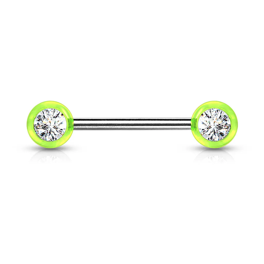 Double Front Facing Gemmed Acrylic Balls 316L Surgical Steel Nipple Bar