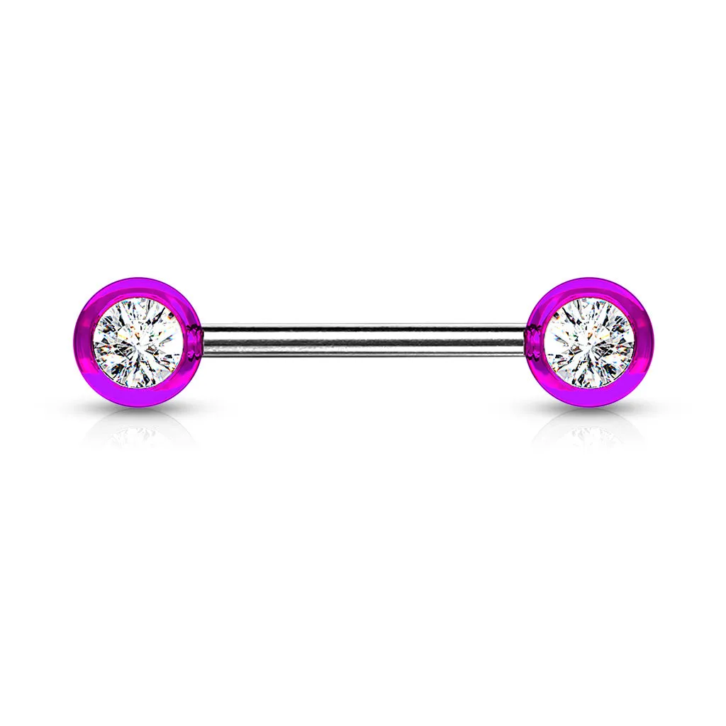 Double Front Facing Gemmed Acrylic Balls 316L Surgical Steel Nipple Bar