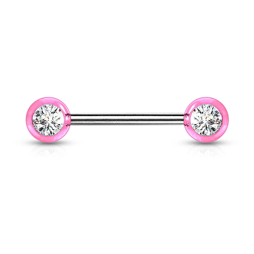 Double Front Facing Gemmed Acrylic Balls 316L Surgical Steel Nipple Bar