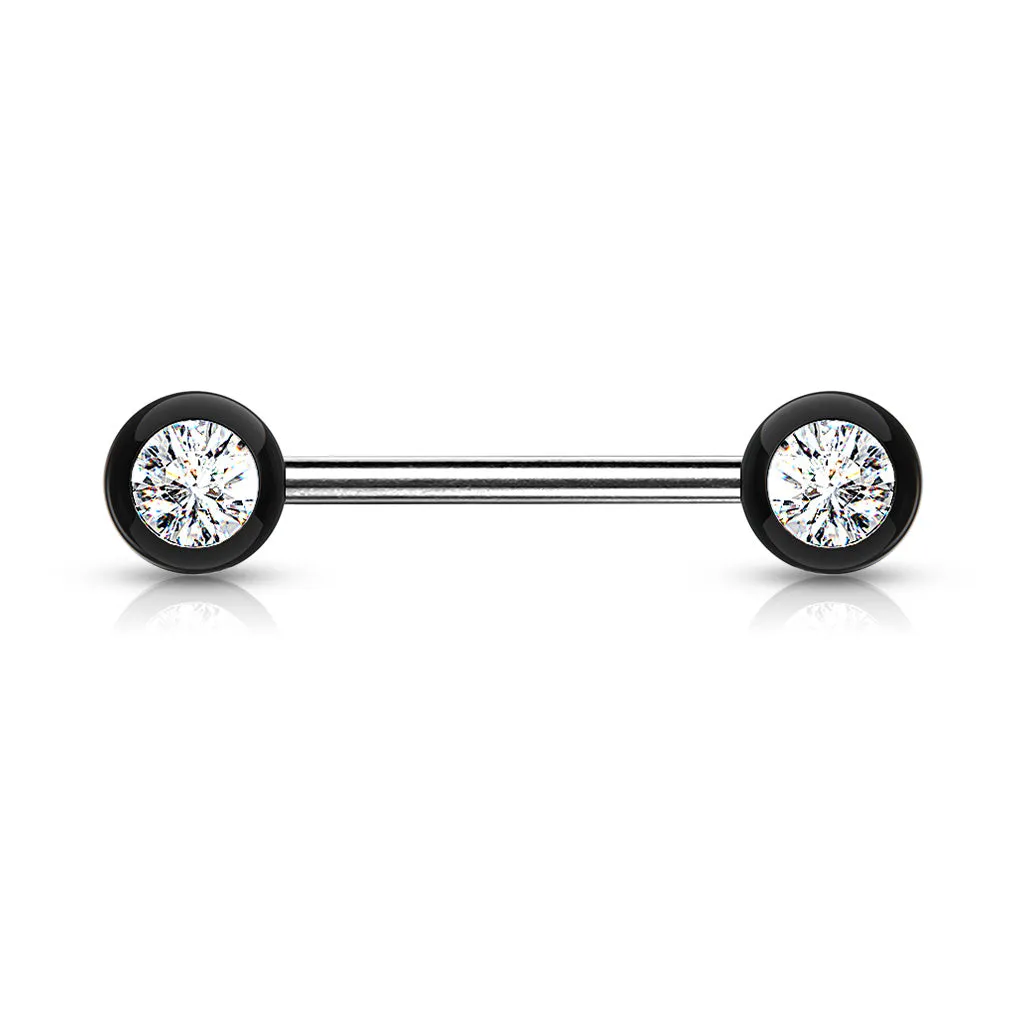 Double Front Facing Gemmed Acrylic Balls 316L Surgical Steel Nipple Bar