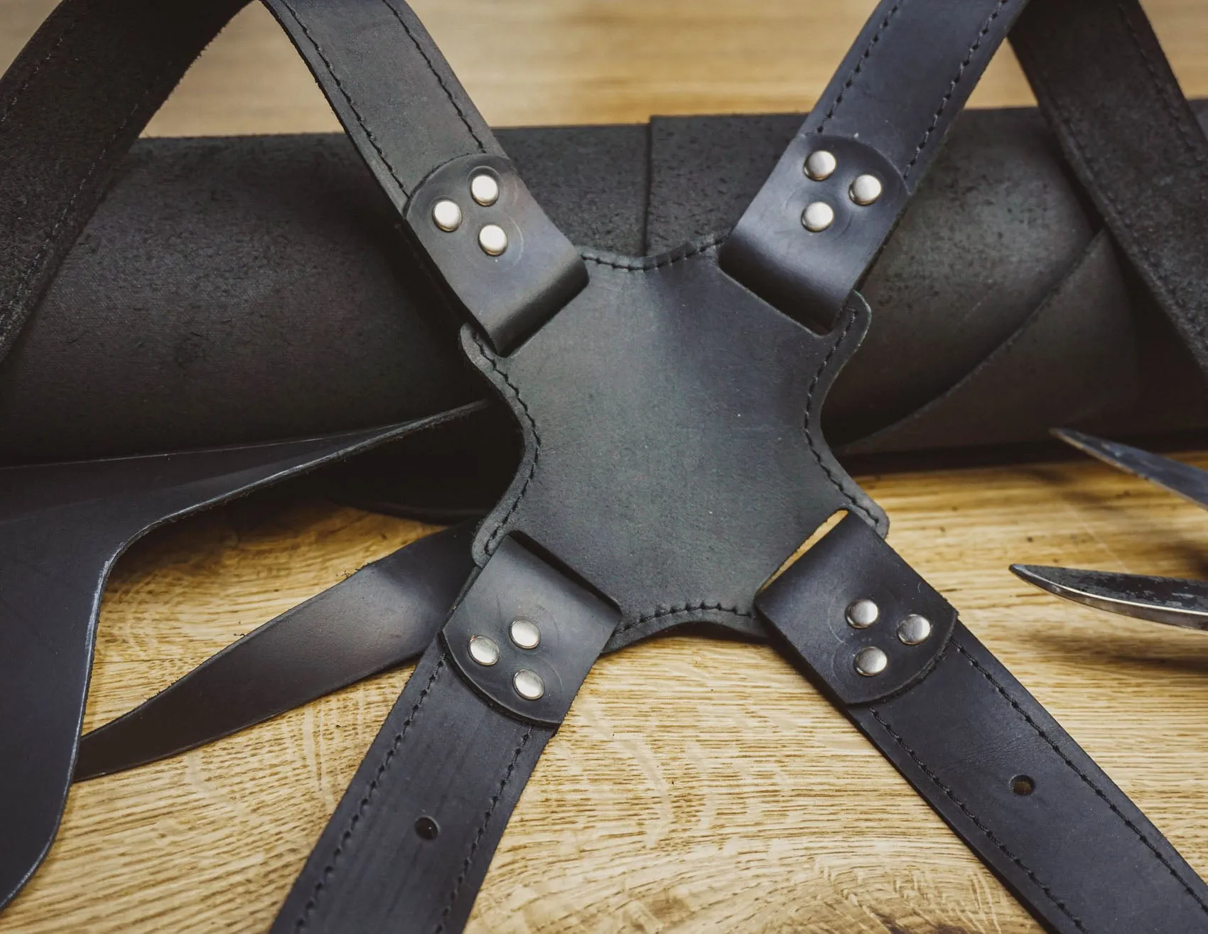 Dual Camera Harness | Black Genuine Leather | Handmade