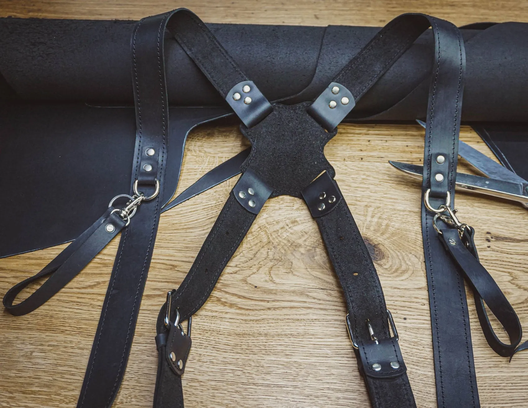 Dual Camera Harness | Black Genuine Leather | Handmade