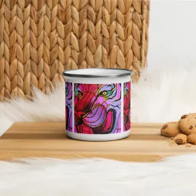 Enamel Mug with Lunar New Year Tiger Artwork. Coffee Cup with Vibrant Lantern Photo Art