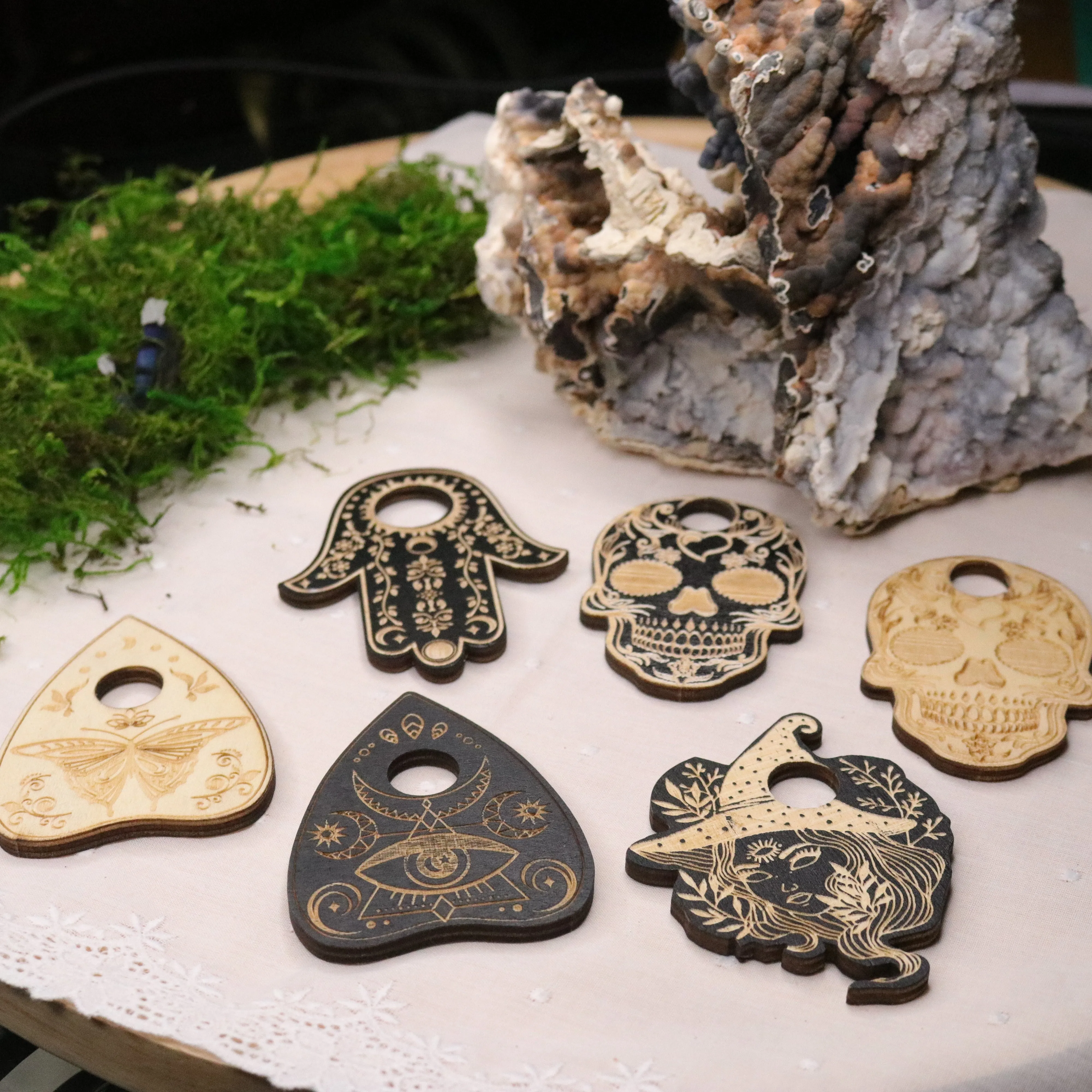 Engraved Wooden Sphere Stands ~ Spooky and Mystical ~