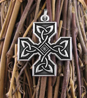 Equal-Armed Cross Pendant With Triquetra Knots