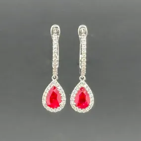 Estate 14K W Gold 0.24ctw Diamond and 0.90ctw Ruby Earrings