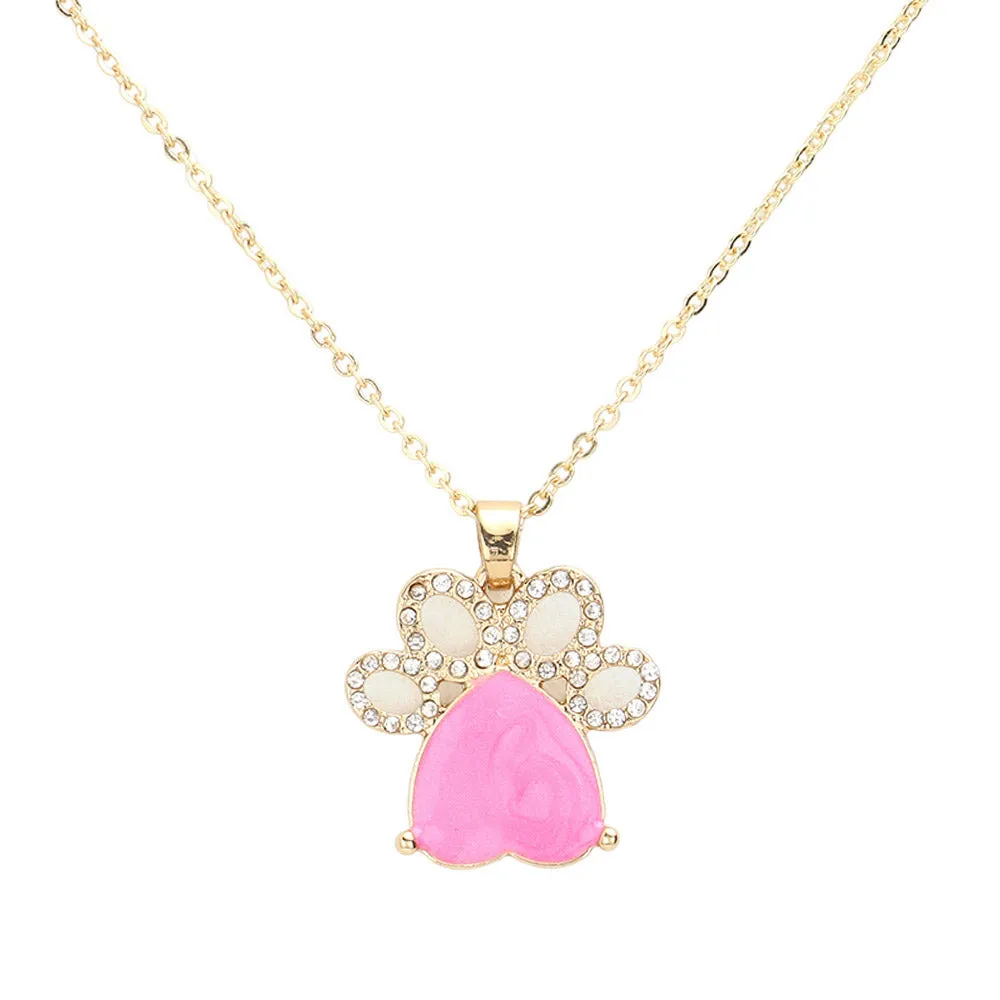 Glittered Heart Pointed Paw Pendant Necklace