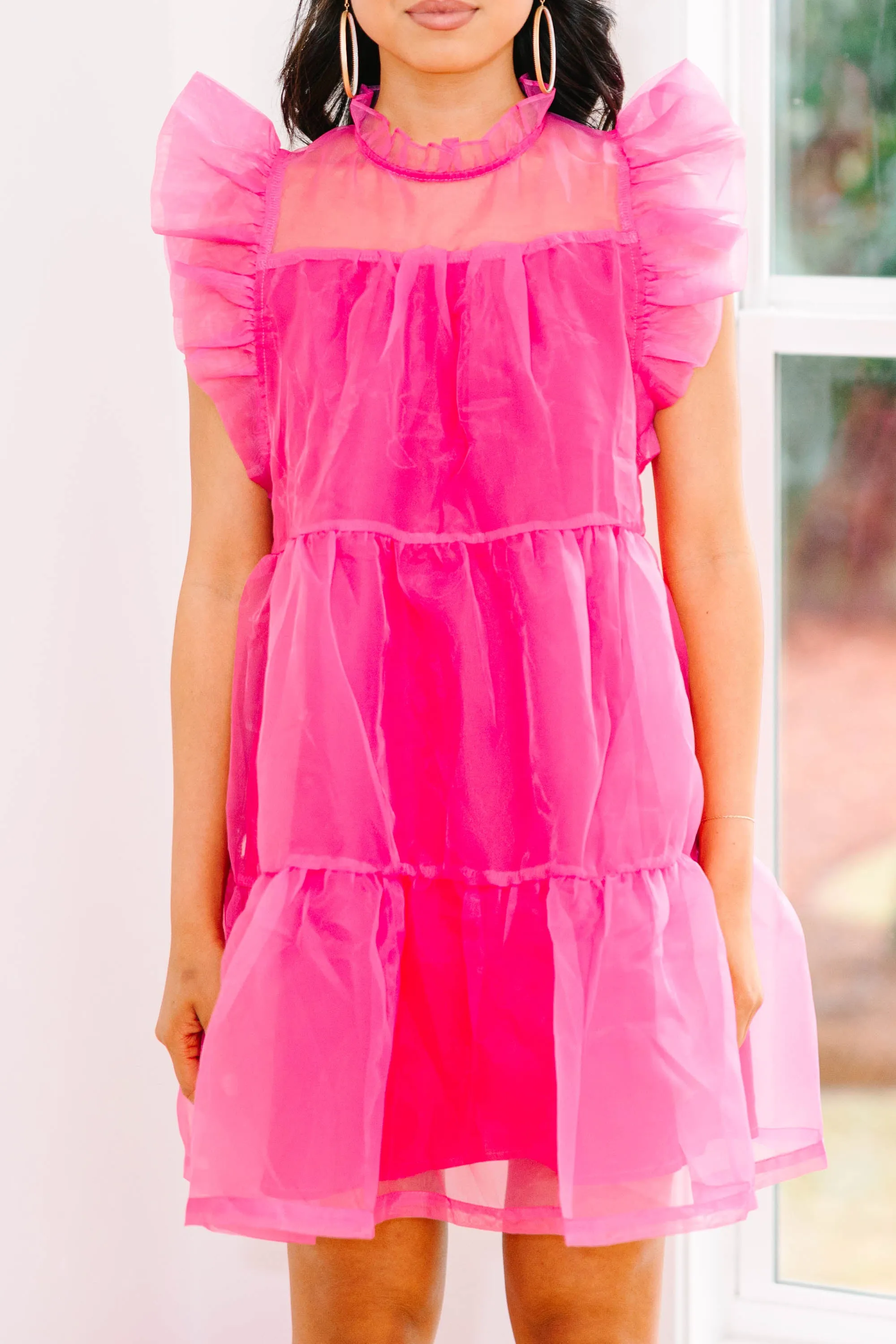 Keep Watch Fuchsia Pink Ruffled Dress