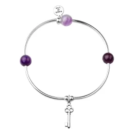 Key | Soft Bangle Charm Bracelet |  Amethyst