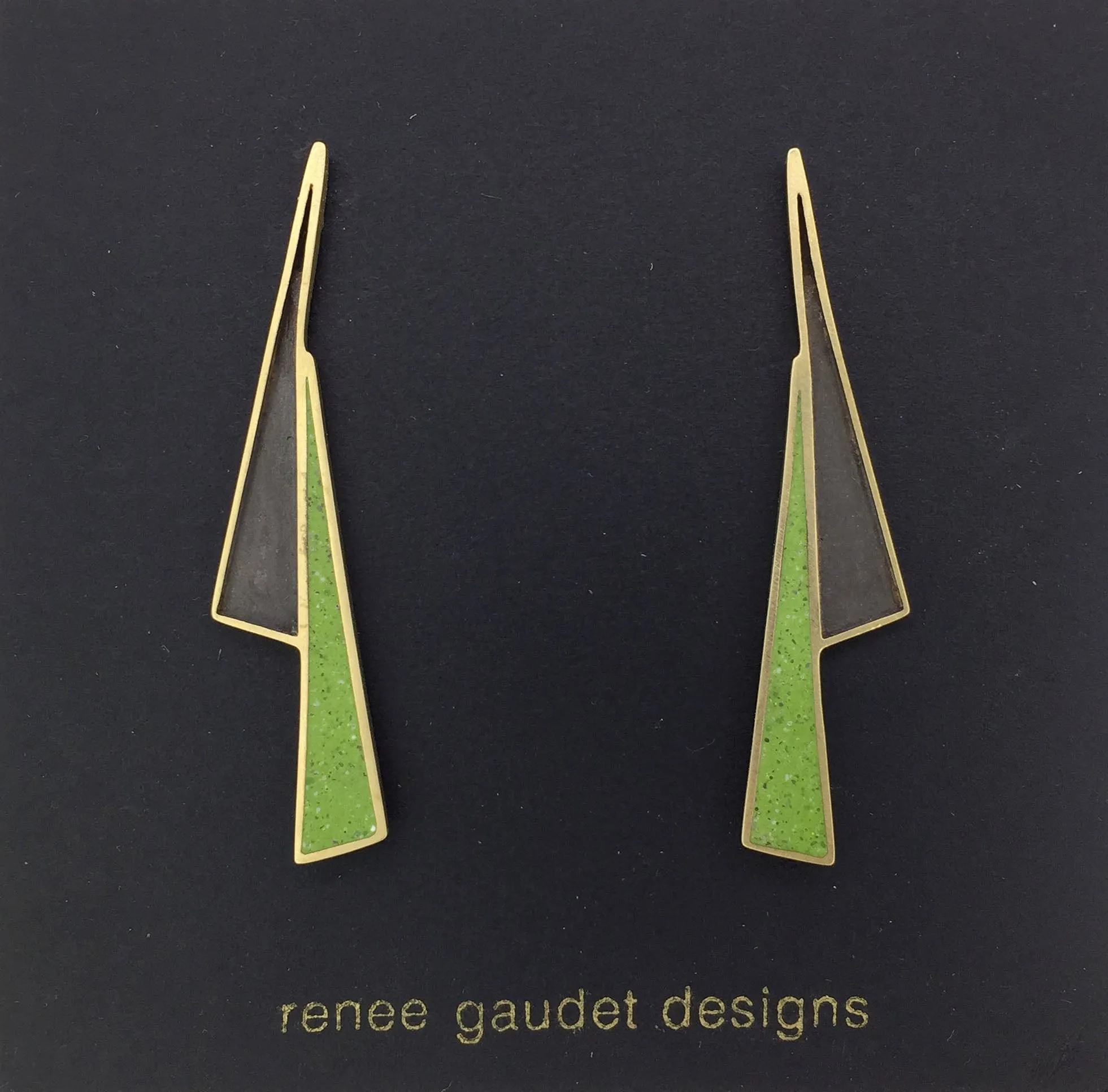 Lightning Shadow Earrings BRASS   CONCRETE Lime Green