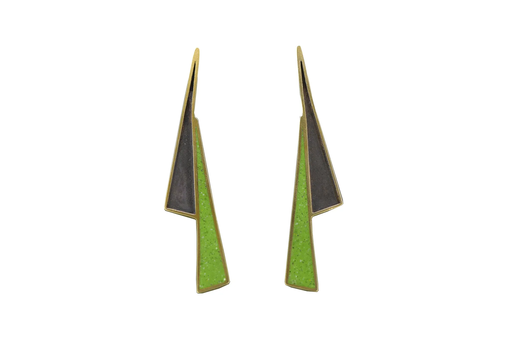 Lightning Shadow Earrings BRASS   CONCRETE Lime Green