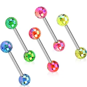 Metalic Splatter Coated Acrylic Balls 316L Surgical Steel Barbell