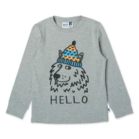 Minti Friendly Wolf Tee - Grey Marle