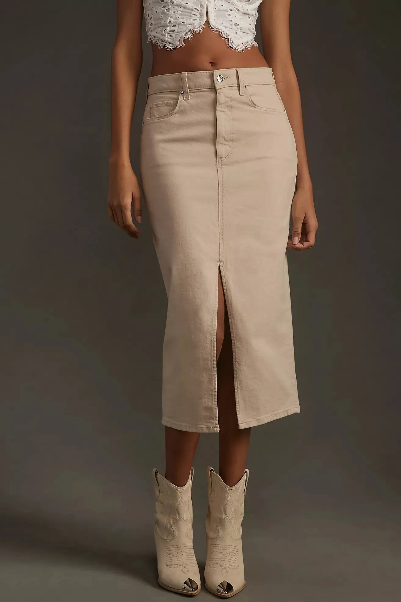 PAIGE Angela Midi Skirt - Soft Beige