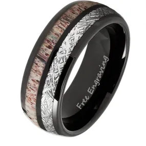 Personalized Men's Meteor and Antler Black Tungsten Promise Ring - Handwriting Ring