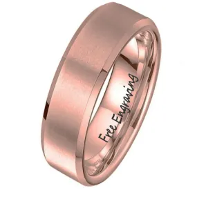 Personalized Men's Promise Ring Band - Beveled Brushed Rose Gold IP