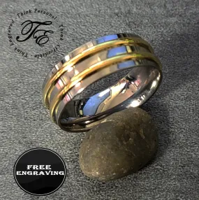 Personalized Men's Titanium Promise Ring - Gold Filled Double Grooved