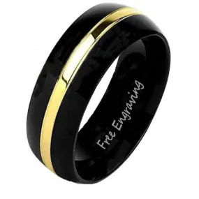 Personalized Men's Titanium Wedding Band - Black Band Gold Filled Groove