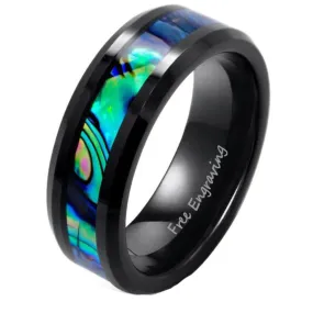 Personalized Men's Tungsten Abalone Wedding Ring - Engraved Handwriting Ring