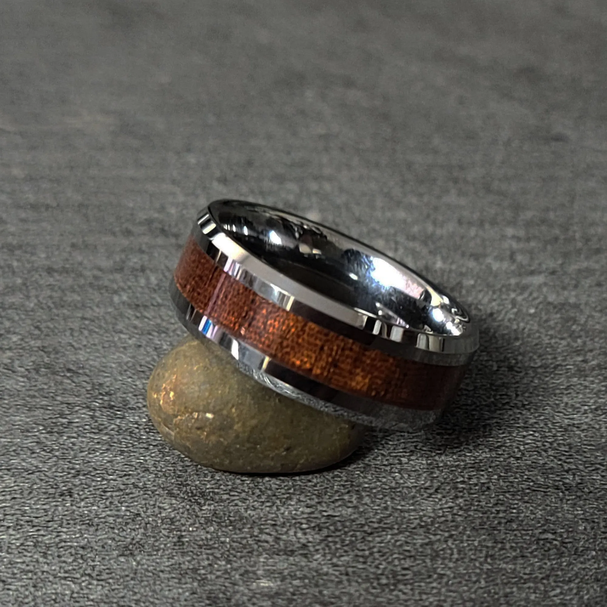 Personalized Men's Tungsten Promise Ring - Silver With Wood Inlay