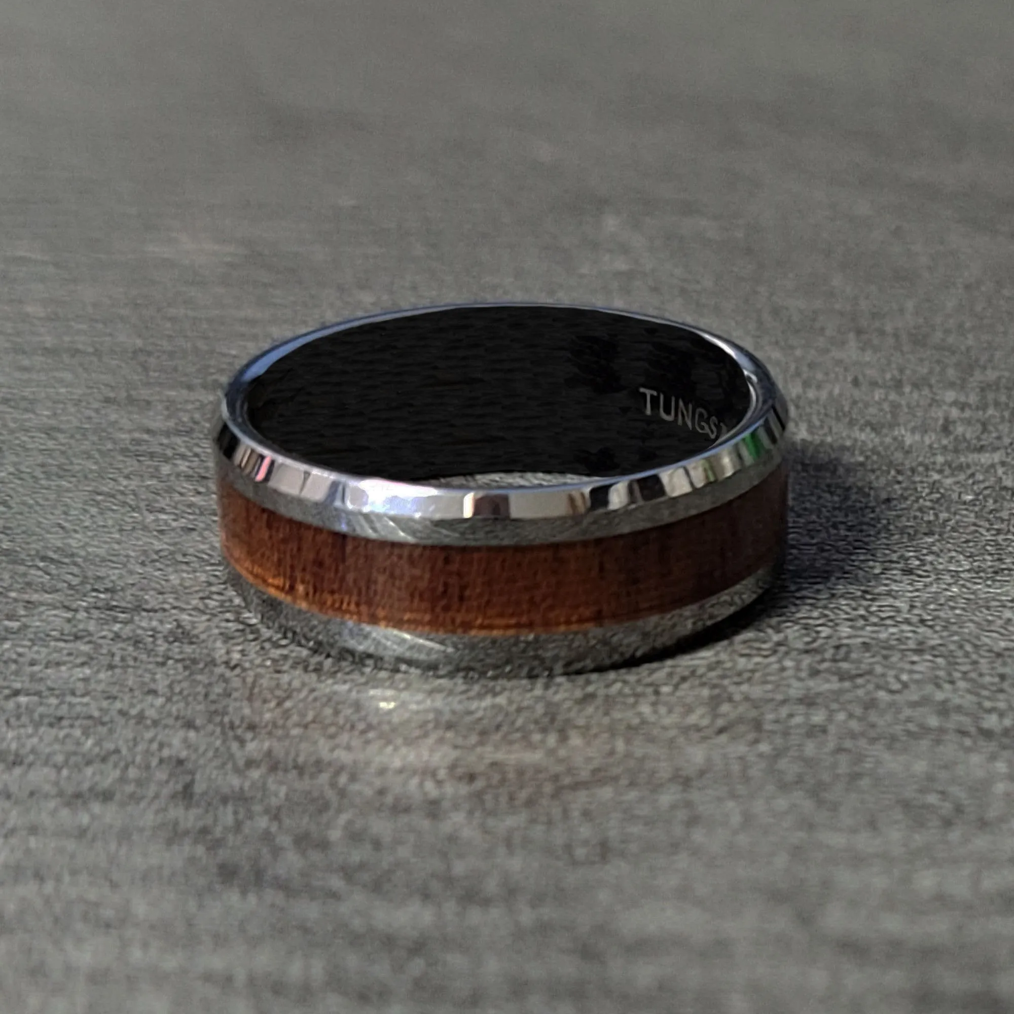 Personalized Men's Tungsten Promise Ring - Silver With Wood Inlay