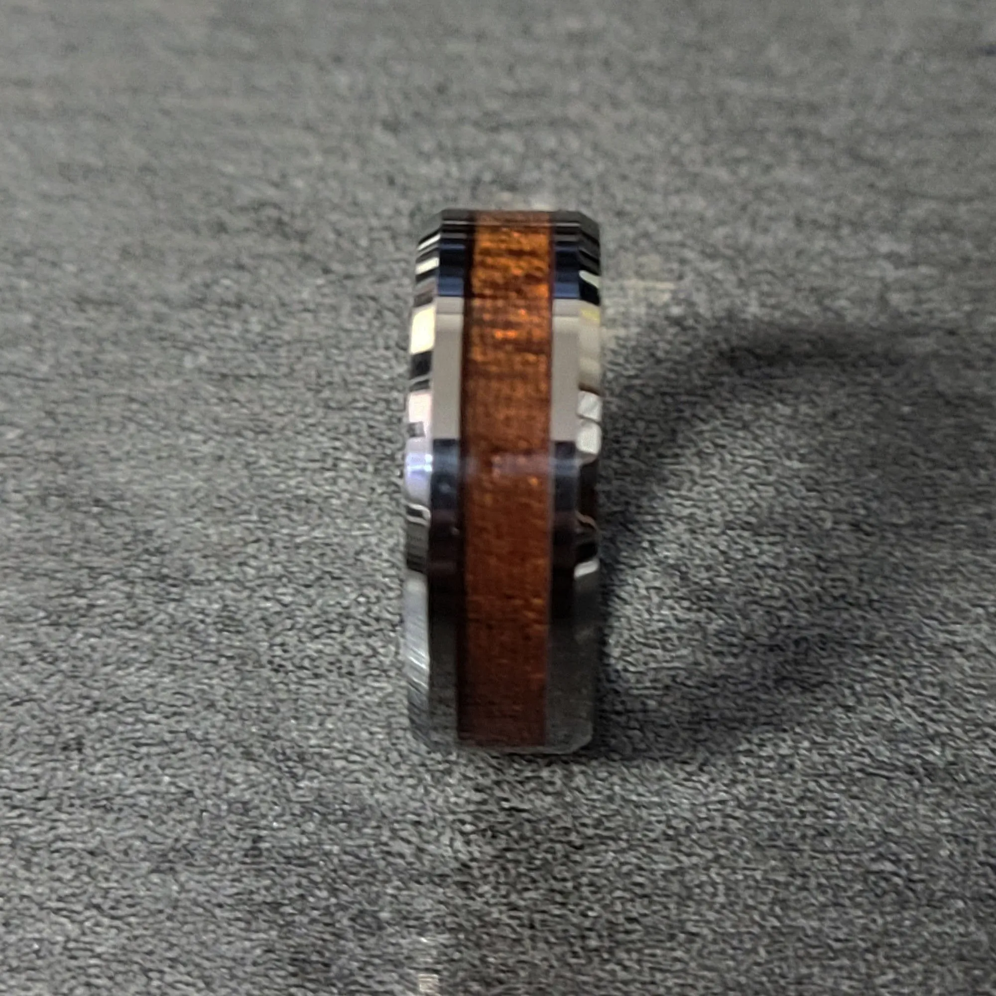 Personalized Men's Tungsten Promise Ring - Silver With Wood Inlay