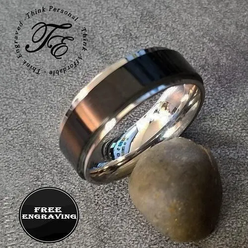 Personalized Men's Wedding Band - Black and Silver Fidget Spinner Ring