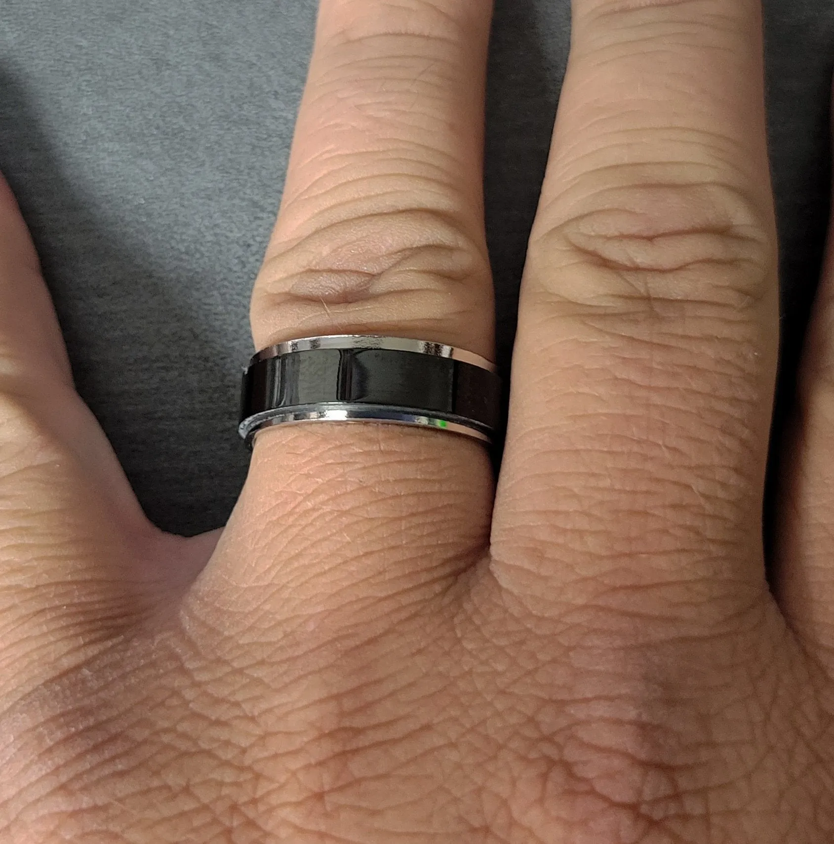 Personalized Men's Wedding Band - Black and Silver Fidget Spinner Ring