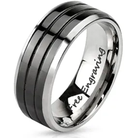 Personalized Men's Wedding Band - Double Grooved Stainless Steel