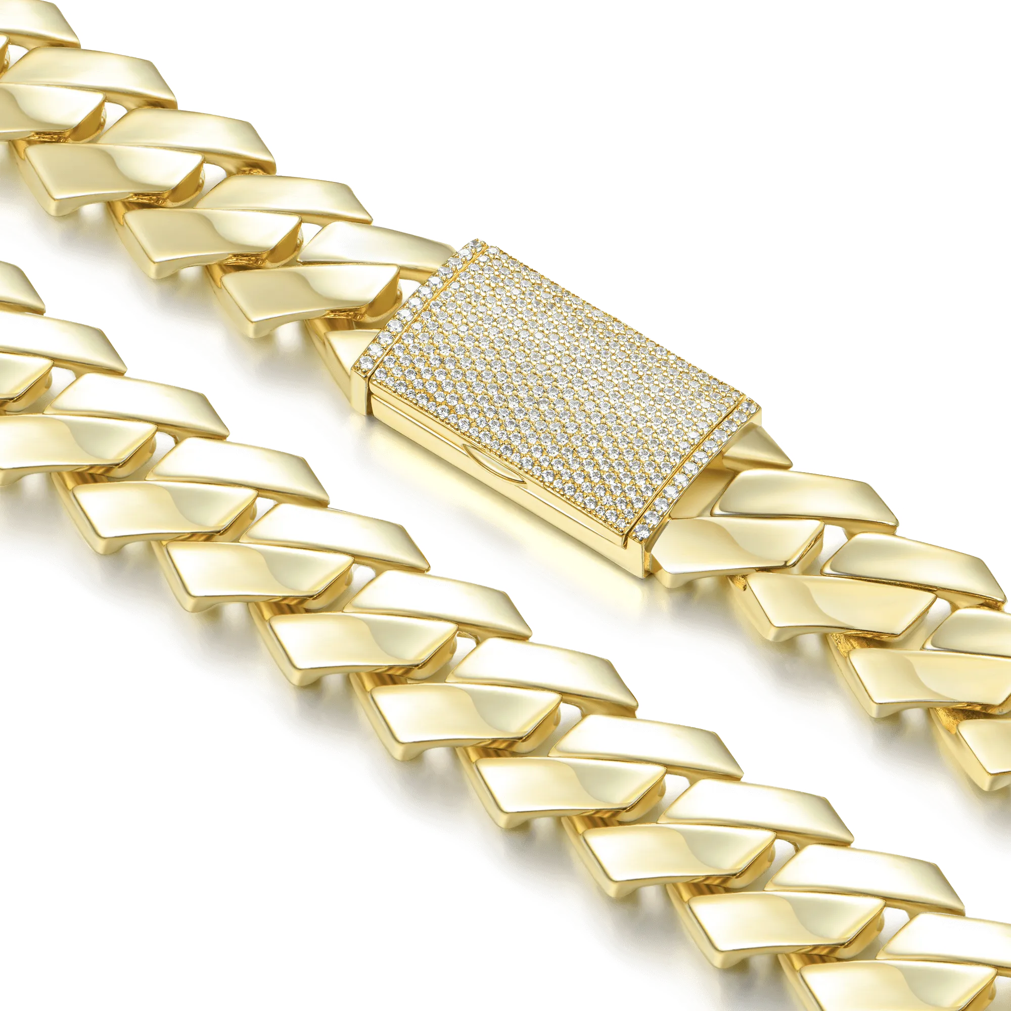 Plain Gold Moissanite Prong Cuban Link Chain