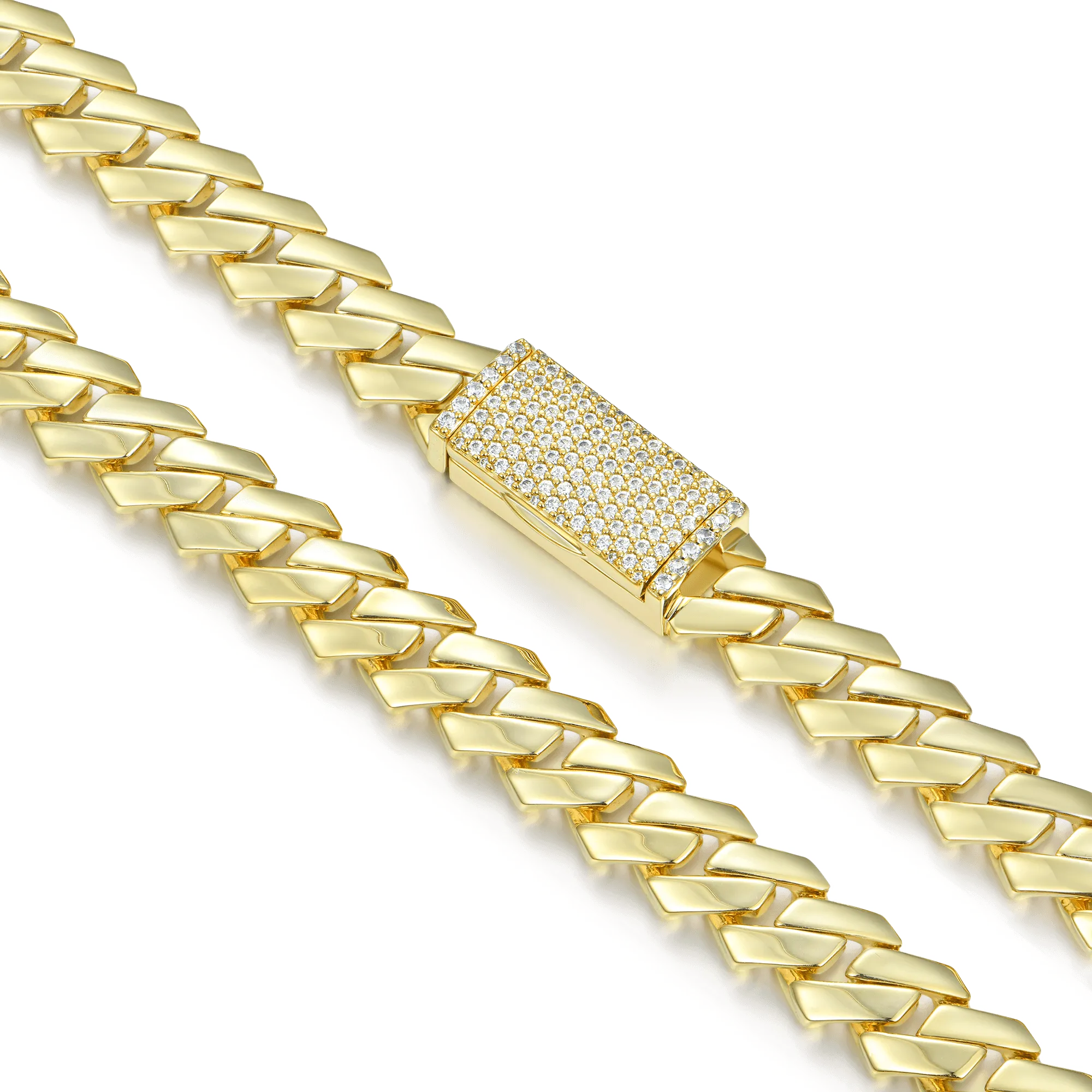 Plain Gold Moissanite Prong Cuban Link Chain